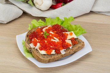 Sandwich with red caviar