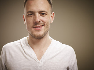 Smiling portrait face of real man with retro colour 