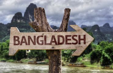Bangladesh wooden sign with agricultural background