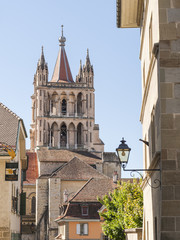 Lausanne, Altstadt, historische Kathedrale, Sommer, Schweiz