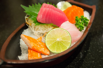 the sushi set composing of tuna, salmon , imitating crab stick