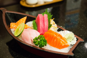 the sushi set composing of tuna, salmon , imitating crab stick
