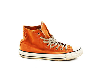 Vintage orange shoe. Isolated on white background