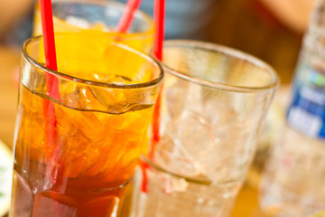 Lemon tea with ice in a glass