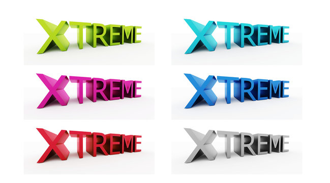 Extreem text on many color set isolated on white