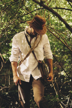 Fashionable Man Adventure in Forest