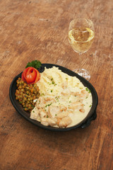 Shrimp in white sauce served in Restaurant