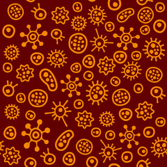 Cartoon Bacteria and Microbe Background. Seamless pattern.