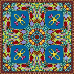 Tuinposter Traditional ornamental floral paisley bandanna. Square ornament © Kara-Kotsya