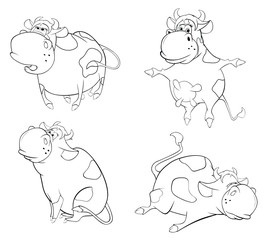 Happy cows.Clip-Art. Cartoon. Coloring book