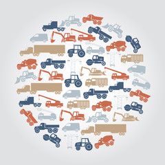 heavy machinery various color icons in circle eps10