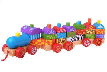 Wooden toy train with colorful blocks