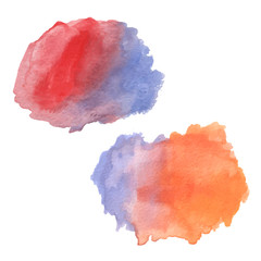 watercolor brush strokes in red, blue and orange