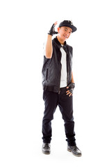 model isolated on plain background hand gesture ok sign