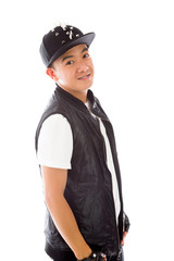 model isolated on plain background back turning around