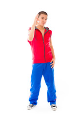 model isolated on plain background hand gesture ok sign