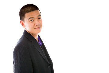 model isolated on plain background back turning around