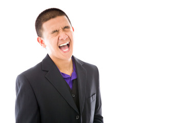 model isolated on plain background furious screaming