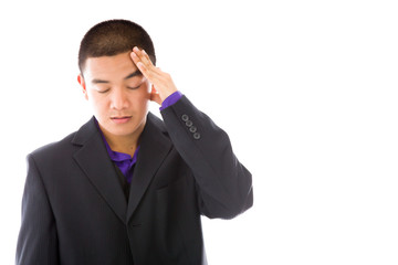 model isolated on plain background confused headache