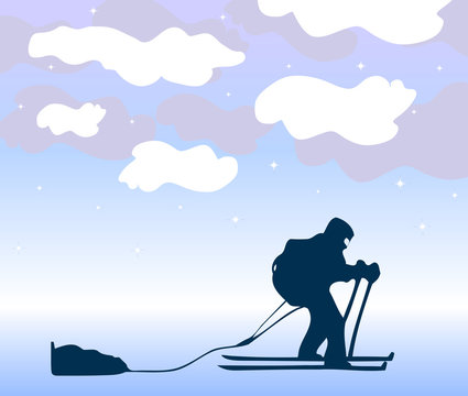 Sportsman the skier goes on a grief. Vector background