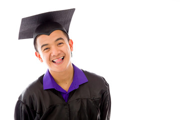 model isolated on plain background face sticking tongue out