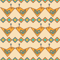 Ethnic seamless pattern with yellow geometric birds