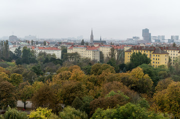 Fototapeta na wymiar Vienna skyline on a foggy day