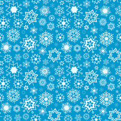Blue vector winter background with snowflakes. Seamless pattern.