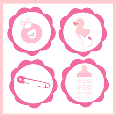 Baby girl icon set vector greeting card