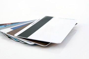 Multiple blank credit cards close up