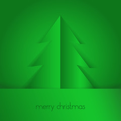 Merry Christmas greeting card. Green vector paper tree.