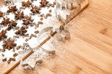 cinnamon stars and cookies cutters. christmas sweet food