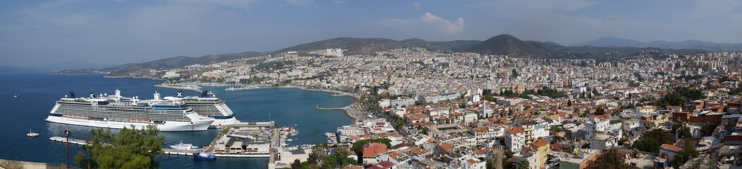 Fototapeta na wymiar Panorama of the Port in Kusadasi, Turkey