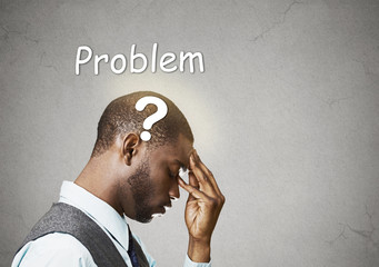 Side profile headshot business man thinking solving problem