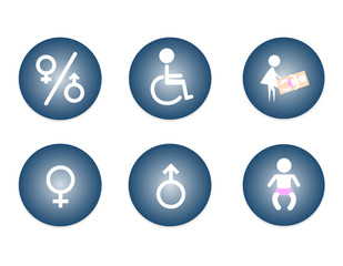 Restroom Male, Female, Baby Changing Sign, Handicap Sign. vector