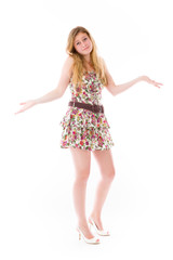 Naklejka premium model isolated on plain background puzzled confused lost