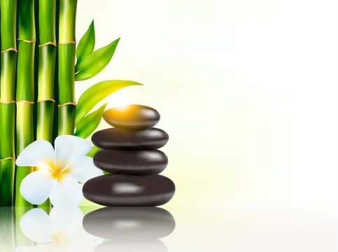 Spa background with bamboo and stones. Vector.