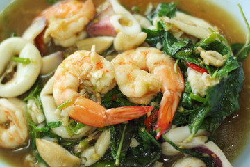 Spicy fried seafood, shrimp, squid.