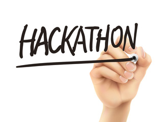 hackathon word written by 3d hand
