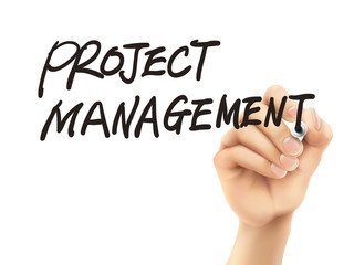 project management words written by 3d hand