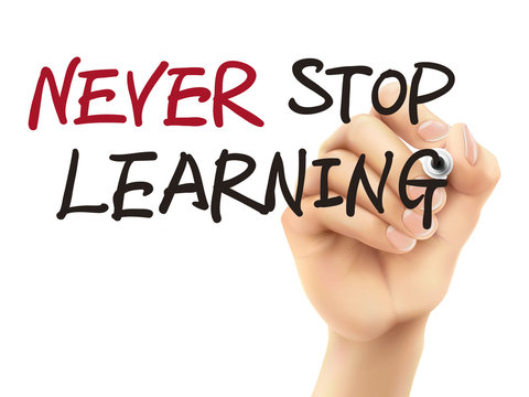 never stop learning words written by 3d hand