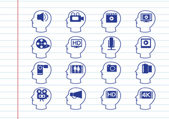 Thinking Heads and Video Movie Multimedia Icons