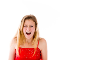 model isolated on plain background furious screaming