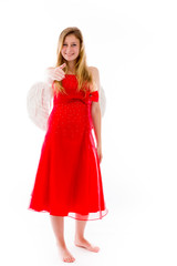 model isolated on plain background greetings hand shake