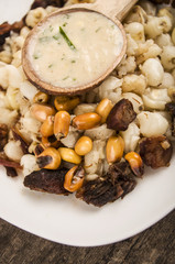 hominy and toasted corn nuts  mote con chicharron traditional