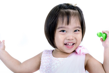 Asian little girl on white background