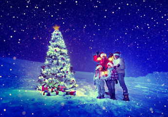 Christmas Tree Family Celebration Snow Concept