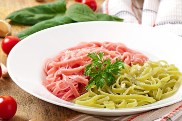 Colorful Fettuccine pasta with cheese