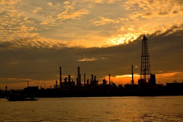 Fototapeta na wymiar Oil refinery at sunrise, Thailand
