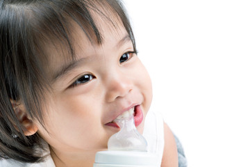 Asian little girl on white background